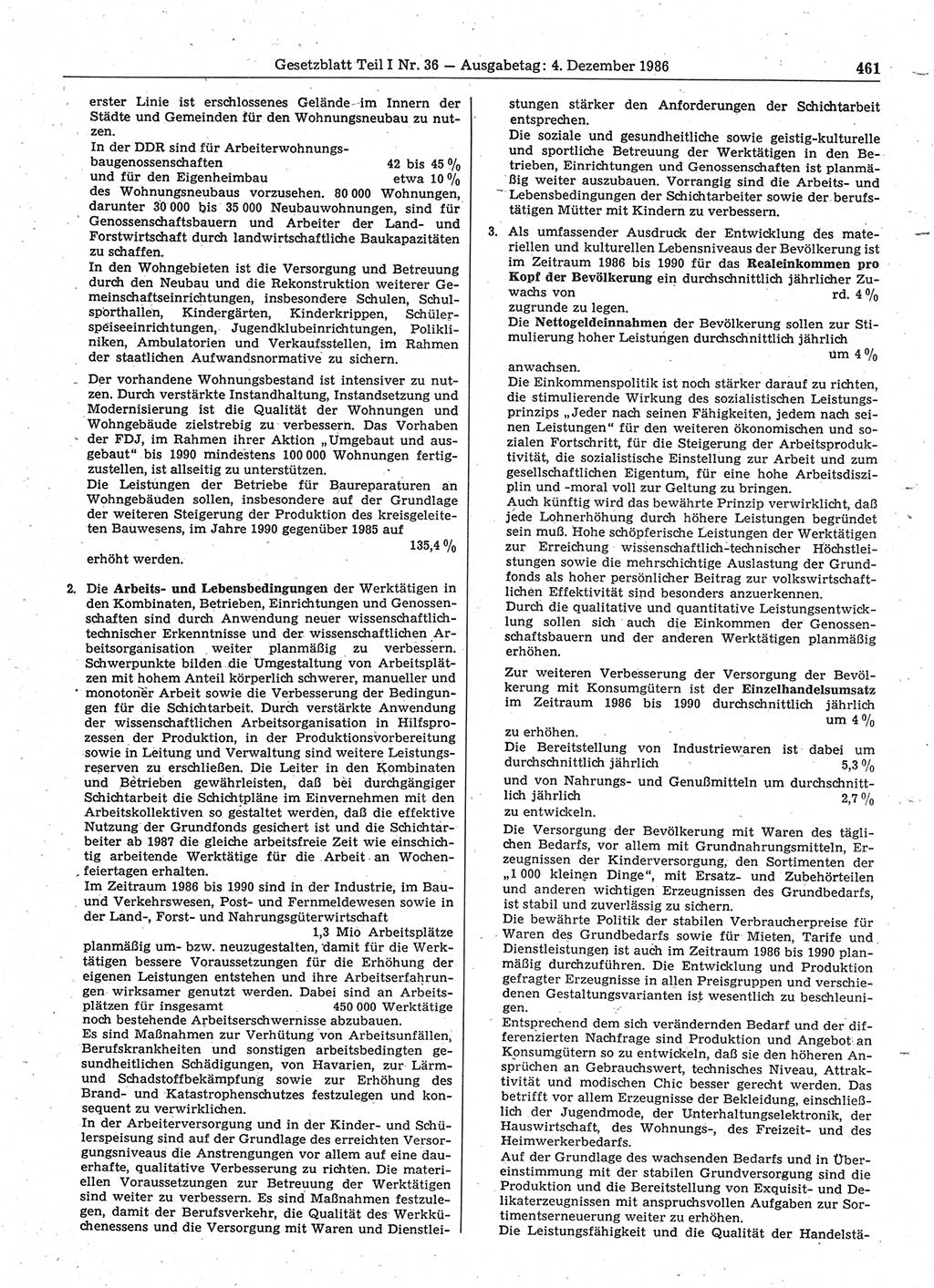 Gesetzblatt (GBl.) der Deutschen Demokratischen Republik (DDR) Teil Ⅰ 1986, Seite 461 (GBl. DDR Ⅰ 1986, S. 461)