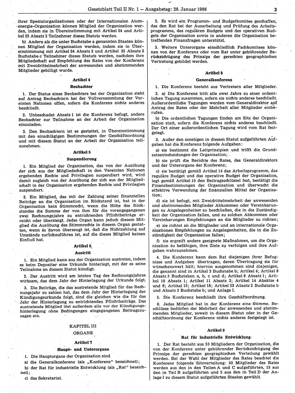 Gesetzblatt (GBl.) der Deutschen Demokratischen Republik (DDR) Teil ⅠⅠ 1986, Seite 3 (GBl. DDR ⅠⅠ 1986, S. 3)