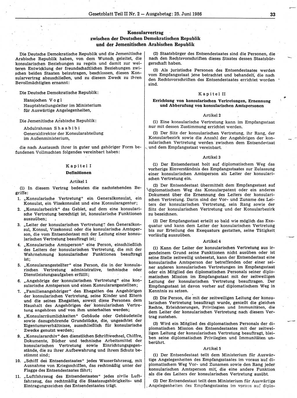 Gesetzblatt (GBl.) der Deutschen Demokratischen Republik (DDR) Teil ⅠⅠ 1986, Seite 33 (GBl. DDR ⅠⅠ 1986, S. 33)