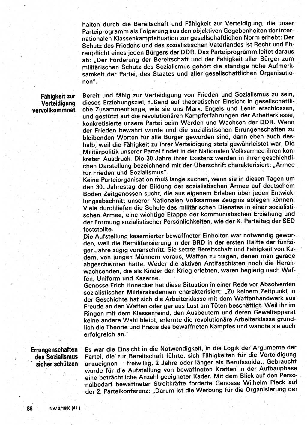 Neuer Weg (NW), Organ des Zentralkomitees (ZK) der SED (Sozialistische Einheitspartei Deutschlands) für Fragen des Parteilebens, 41. Jahrgang [Deutsche Demokratische Republik (DDR)] 1986, Seite 86 (NW ZK SED DDR 1986, S. 86)