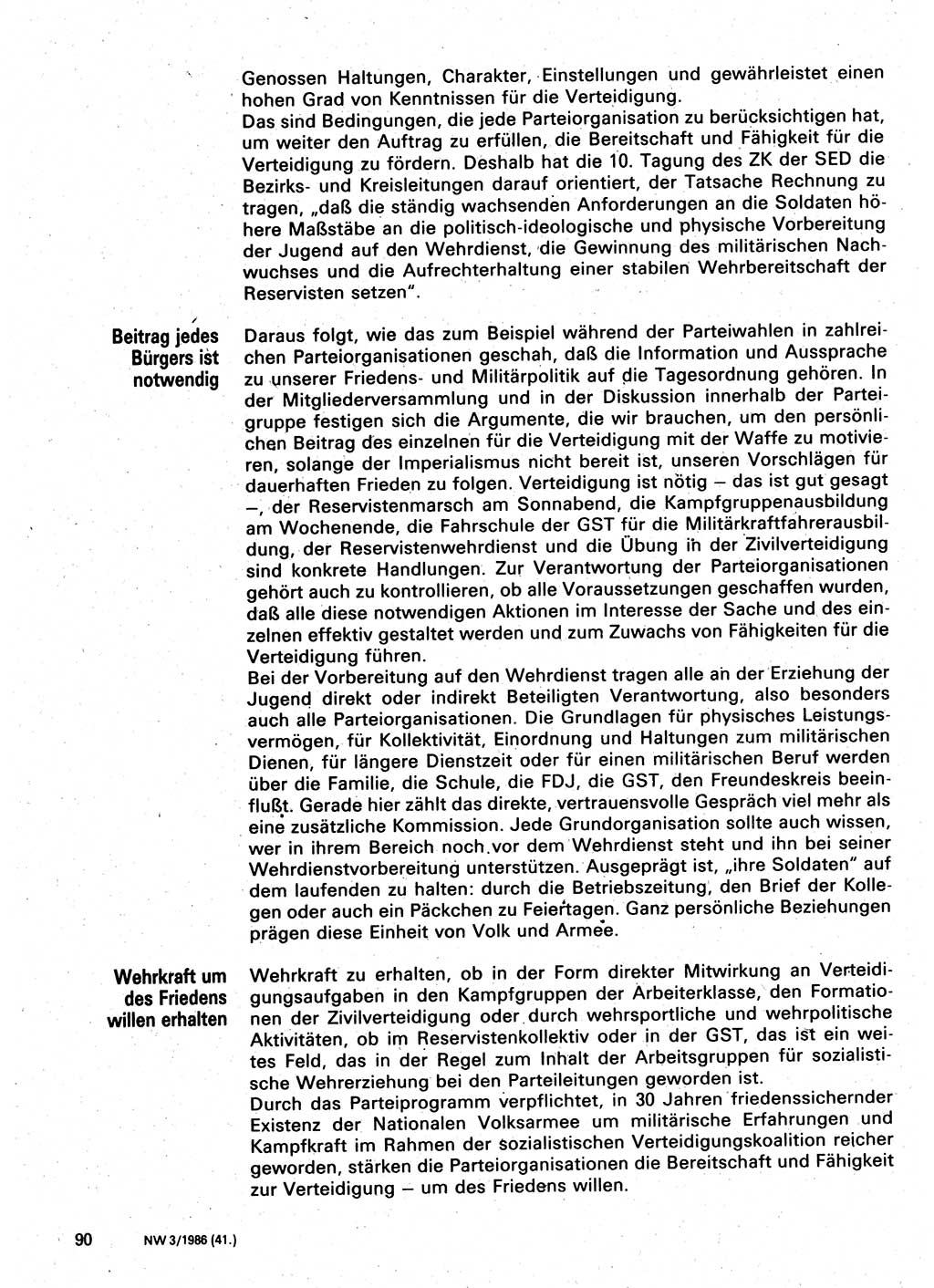 Neuer Weg (NW), Organ des Zentralkomitees (ZK) der SED (Sozialistische Einheitspartei Deutschlands) für Fragen des Parteilebens, 41. Jahrgang [Deutsche Demokratische Republik (DDR)] 1986, Seite 90 (NW ZK SED DDR 1986, S. 90)