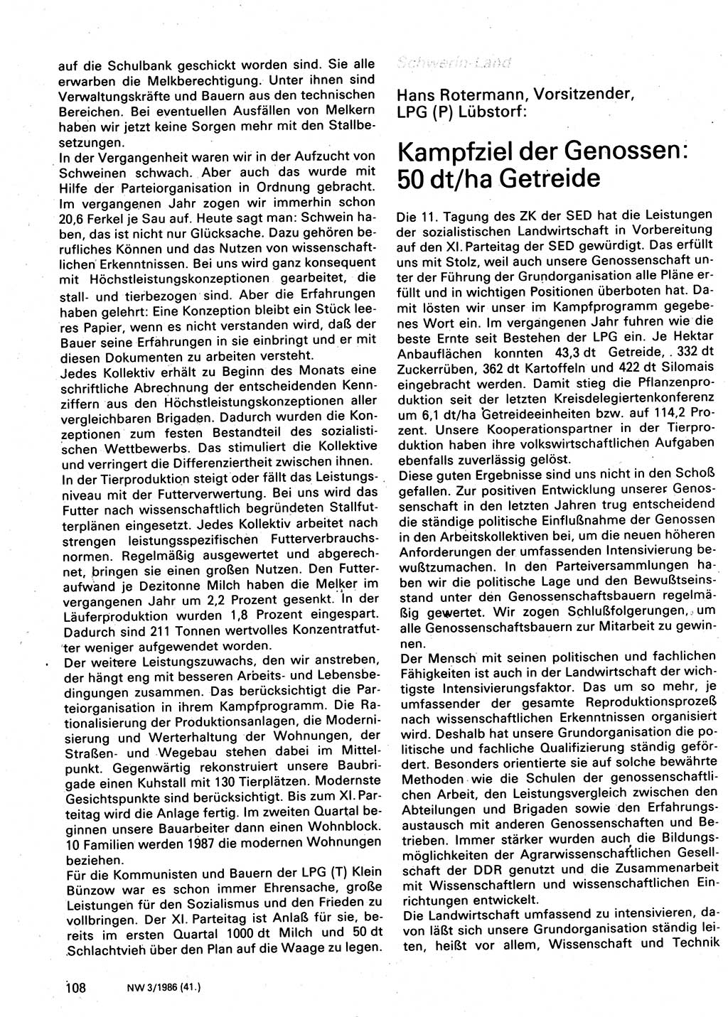 Neuer Weg (NW), Organ des Zentralkomitees (ZK) der SED (Sozialistische Einheitspartei Deutschlands) für Fragen des Parteilebens, 41. Jahrgang [Deutsche Demokratische Republik (DDR)] 1986, Seite 108 (NW ZK SED DDR 1986, S. 108)