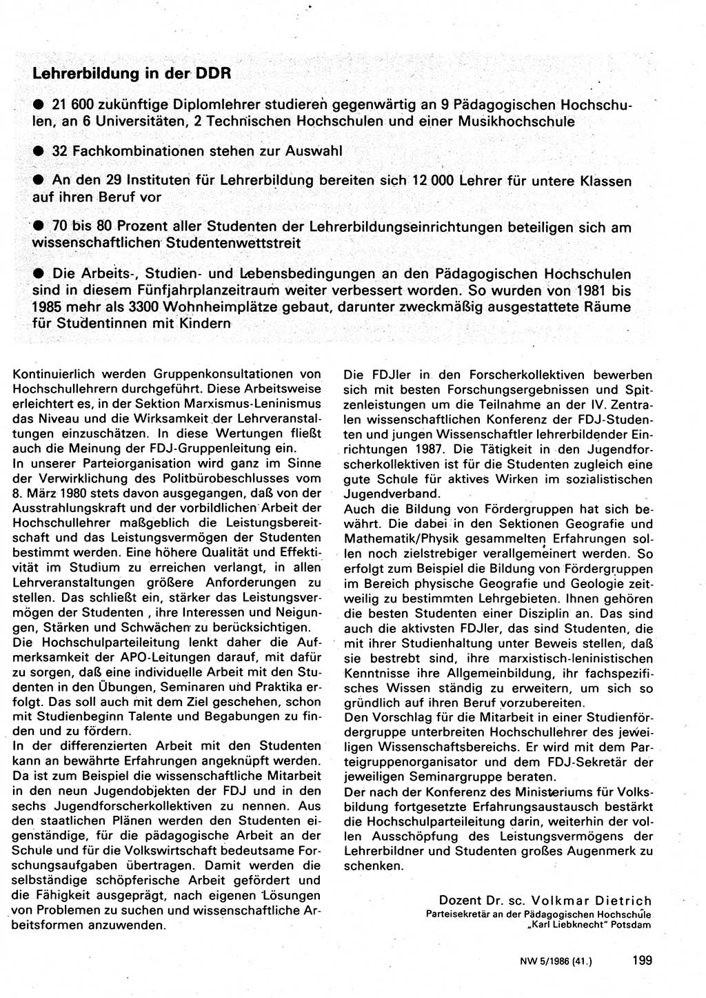 Neuer Weg (NW), Organ des Zentralkomitees (ZK) der SED (Sozialistische Einheitspartei Deutschlands) für Fragen des Parteilebens, 41. Jahrgang [Deutsche Demokratische Republik (DDR)] 1986, Seite 199 (NW ZK SED DDR 1986, S. 199)