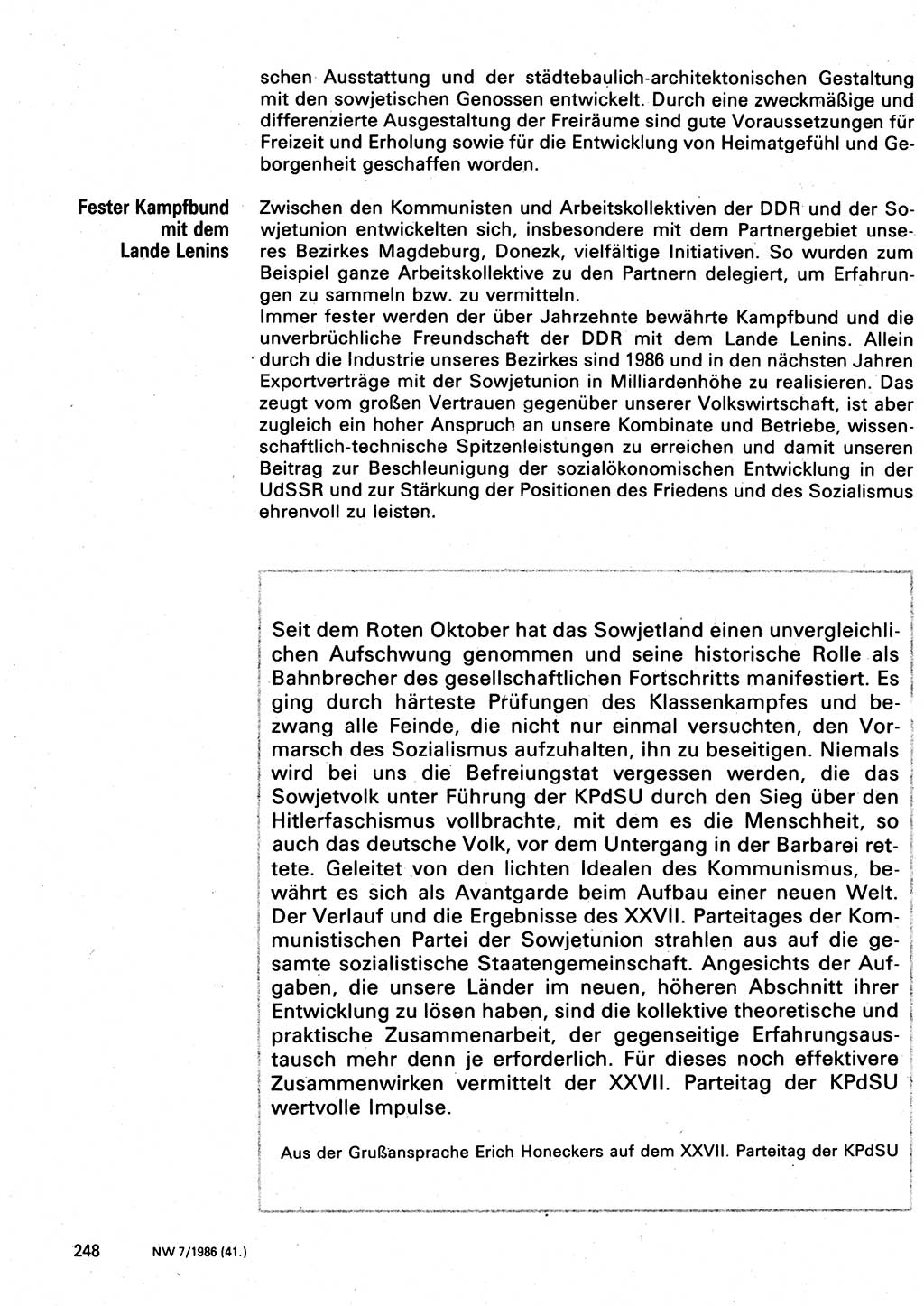 Neuer Weg (NW), Organ des Zentralkomitees (ZK) der SED (Sozialistische Einheitspartei Deutschlands) für Fragen des Parteilebens, 41. Jahrgang [Deutsche Demokratische Republik (DDR)] 1986, Seite 248 (NW ZK SED DDR 1986, S. 248)