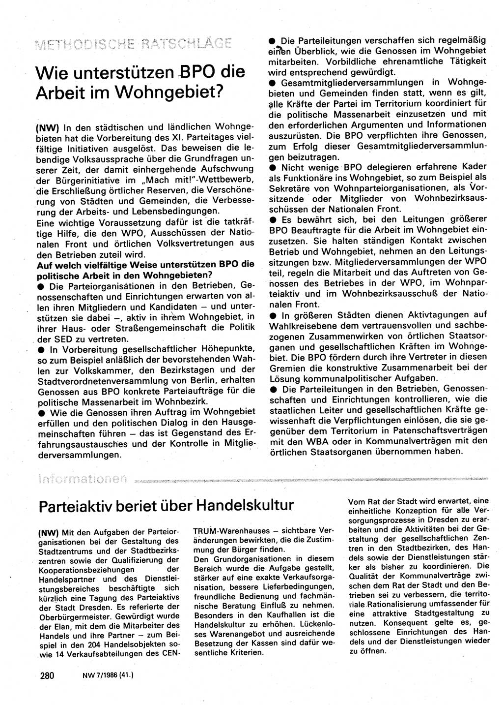 Neuer Weg (NW), Organ des Zentralkomitees (ZK) der SED (Sozialistische Einheitspartei Deutschlands) für Fragen des Parteilebens, 41. Jahrgang [Deutsche Demokratische Republik (DDR)] 1986, Seite 280 (NW ZK SED DDR 1986, S. 280)