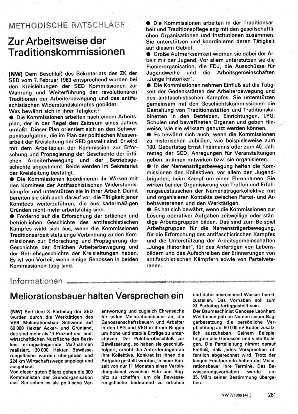 Neuer Weg (NW), Organ des Zentralkomitees (ZK) der SED (Sozialistische Einheitspartei Deutschlands) für Fragen des Parteilebens, 41. Jahrgang [Deutsche Demokratische Republik (DDR)] 1986, Seite 281 (NW ZK SED DDR 1986, S. 281)