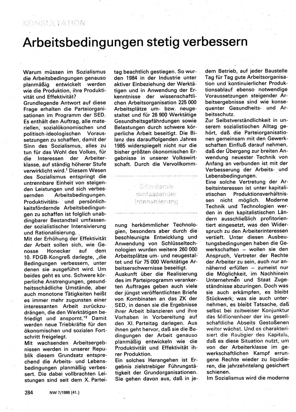 Neuer Weg (NW), Organ des Zentralkomitees (ZK) der SED (Sozialistische Einheitspartei Deutschlands) für Fragen des Parteilebens, 41. Jahrgang [Deutsche Demokratische Republik (DDR)] 1986, Seite 284 (NW ZK SED DDR 1986, S. 284)