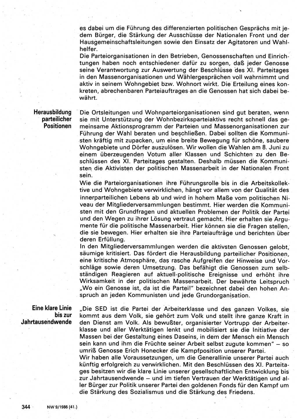 Neuer Weg (NW), Organ des Zentralkomitees (ZK) der SED (Sozialistische Einheitspartei Deutschlands) für Fragen des Parteilebens, 41. Jahrgang [Deutsche Demokratische Republik (DDR)] 1986, Seite 344 (NW ZK SED DDR 1986, S. 344)