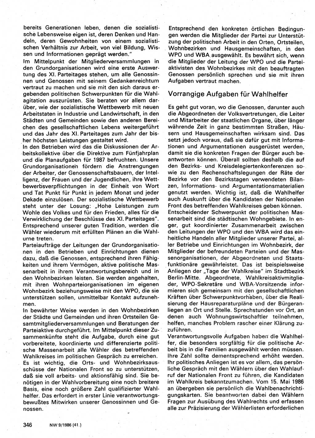 Neuer Weg (NW), Organ des Zentralkomitees (ZK) der SED (Sozialistische Einheitspartei Deutschlands) für Fragen des Parteilebens, 41. Jahrgang [Deutsche Demokratische Republik (DDR)] 1986, Seite 346 (NW ZK SED DDR 1986, S. 346)