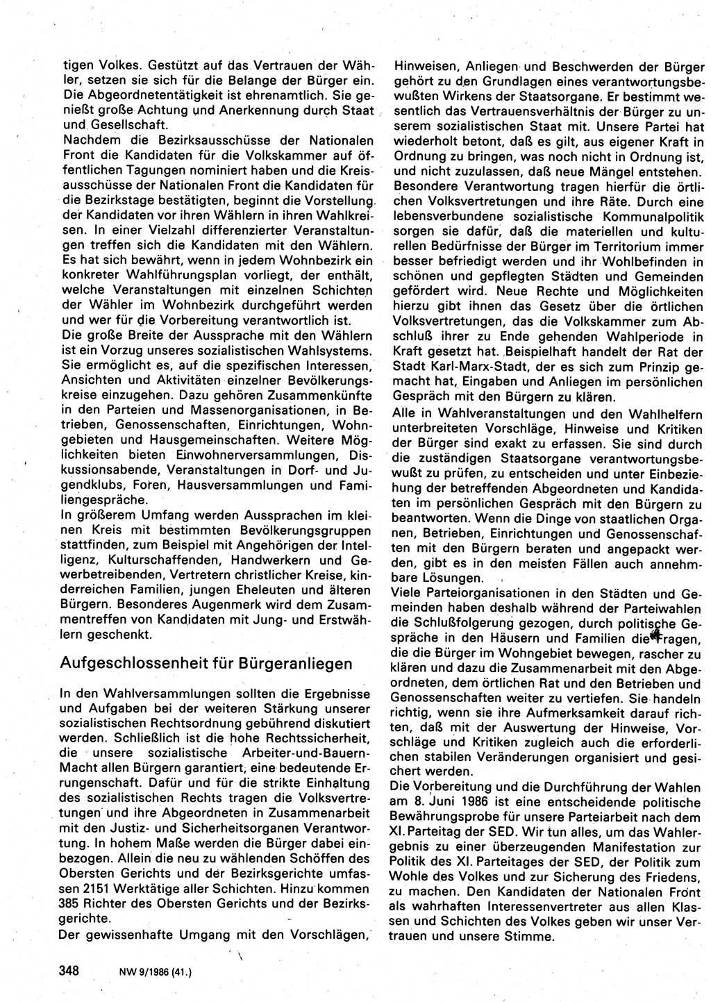 Neuer Weg (NW), Organ des Zentralkomitees (ZK) der SED (Sozialistische Einheitspartei Deutschlands) für Fragen des Parteilebens, 41. Jahrgang [Deutsche Demokratische Republik (DDR)] 1986, Seite 348 (NW ZK SED DDR 1986, S. 348)