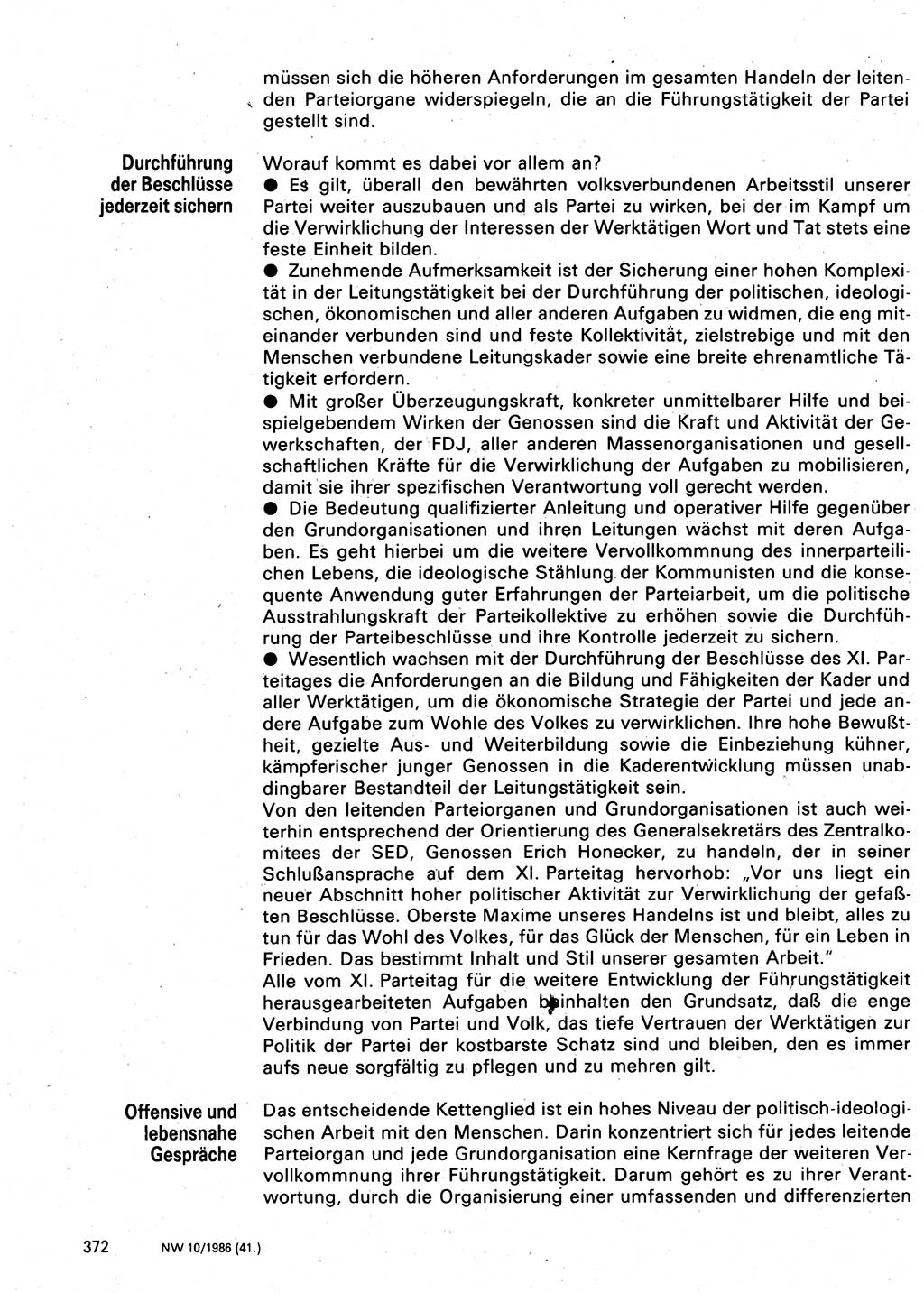 Neuer Weg (NW), Organ des Zentralkomitees (ZK) der SED (Sozialistische Einheitspartei Deutschlands) für Fragen des Parteilebens, 41. Jahrgang [Deutsche Demokratische Republik (DDR)] 1986, Seite 372 (NW ZK SED DDR 1986, S. 372)