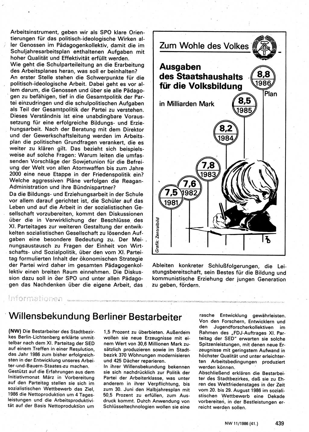 Neuer Weg (NW), Organ des Zentralkomitees (ZK) der SED (Sozialistische Einheitspartei Deutschlands) für Fragen des Parteilebens, 41. Jahrgang [Deutsche Demokratische Republik (DDR)] 1986, Seite 439 (NW ZK SED DDR 1986, S. 439)