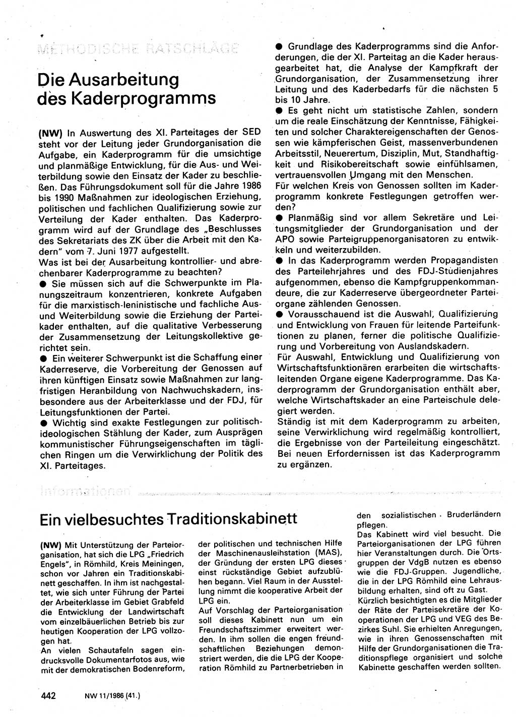 Neuer Weg (NW), Organ des Zentralkomitees (ZK) der SED (Sozialistische Einheitspartei Deutschlands) für Fragen des Parteilebens, 41. Jahrgang [Deutsche Demokratische Republik (DDR)] 1986, Seite 442 (NW ZK SED DDR 1986, S. 442)
