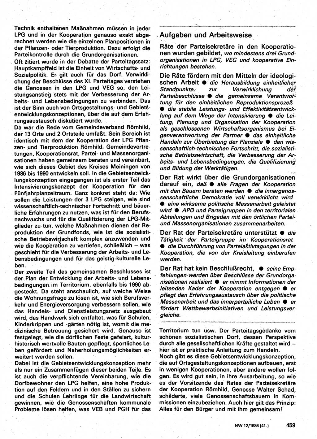 Neuer Weg (NW), Organ des Zentralkomitees (ZK) der SED (Sozialistische Einheitspartei Deutschlands) für Fragen des Parteilebens, 41. Jahrgang [Deutsche Demokratische Republik (DDR)] 1986, Seite 459 (NW ZK SED DDR 1986, S. 459)