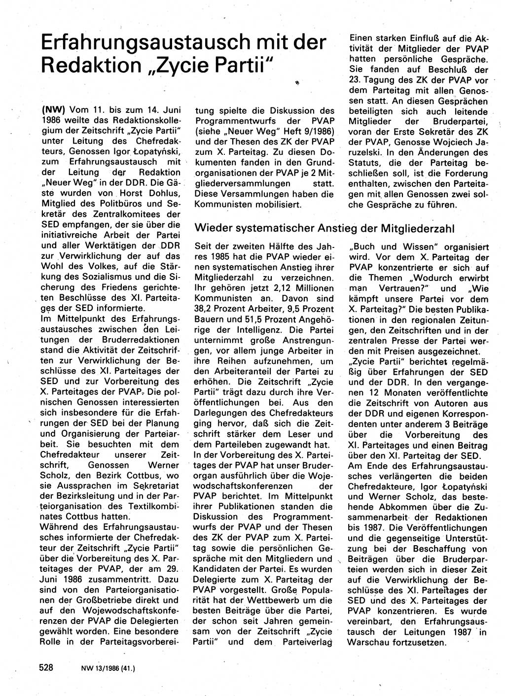 Neuer Weg (NW), Organ des Zentralkomitees (ZK) der SED (Sozialistische Einheitspartei Deutschlands) für Fragen des Parteilebens, 41. Jahrgang [Deutsche Demokratische Republik (DDR)] 1986, Seite 528 (NW ZK SED DDR 1986, S. 528)