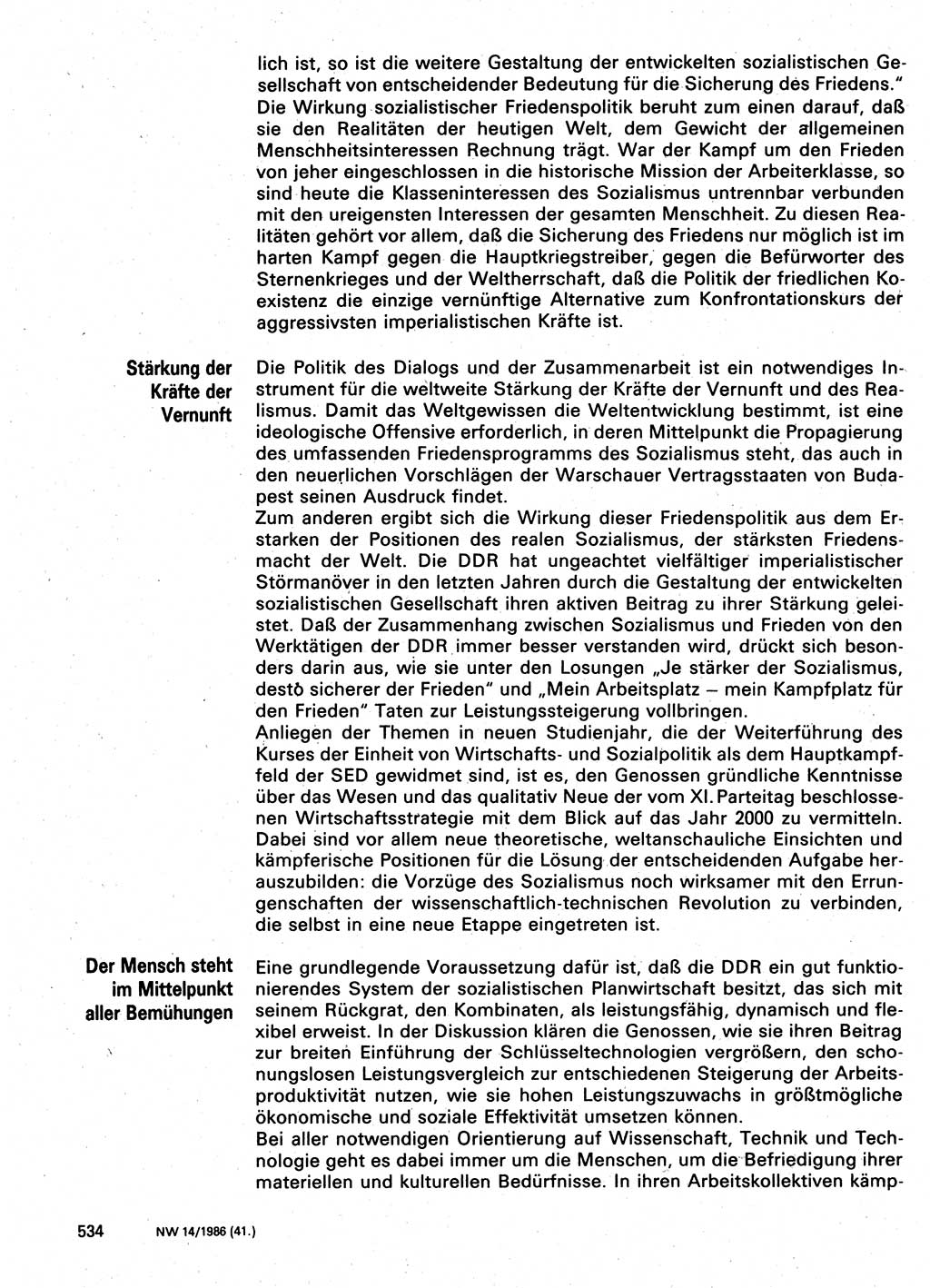 Neuer Weg (NW), Organ des Zentralkomitees (ZK) der SED (Sozialistische Einheitspartei Deutschlands) für Fragen des Parteilebens, 41. Jahrgang [Deutsche Demokratische Republik (DDR)] 1986, Seite 534 (NW ZK SED DDR 1986, S. 534)