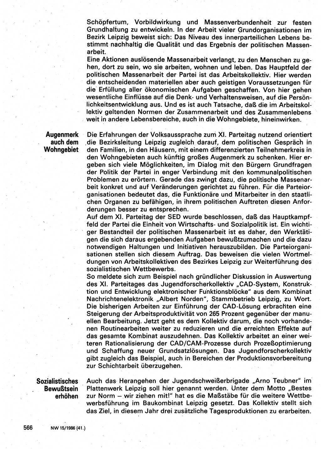 Neuer Weg (NW), Organ des Zentralkomitees (ZK) der SED (Sozialistische Einheitspartei Deutschlands) für Fragen des Parteilebens, 41. Jahrgang [Deutsche Demokratische Republik (DDR)] 1986, Seite 566 (NW ZK SED DDR 1986, S. 566)