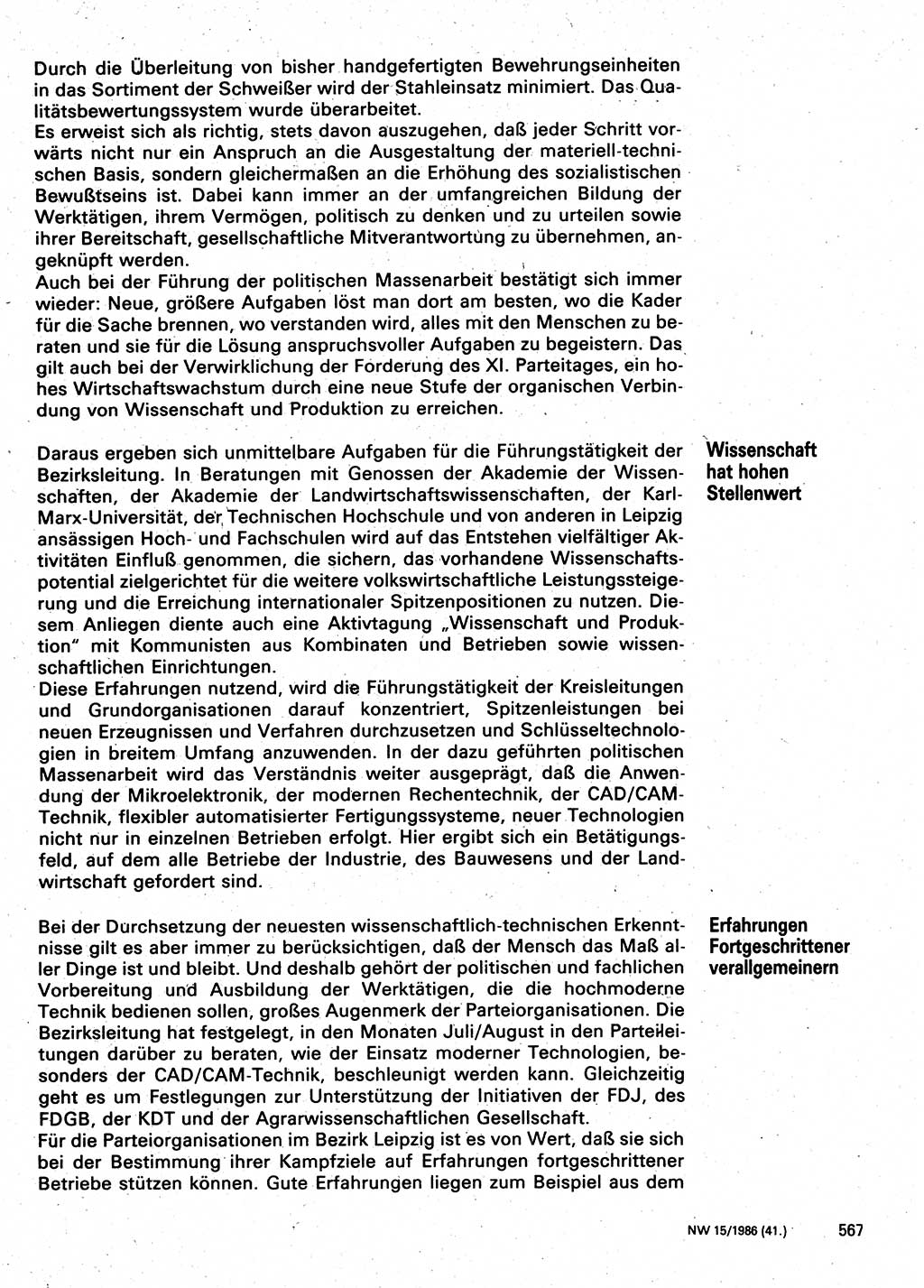 Neuer Weg (NW), Organ des Zentralkomitees (ZK) der SED (Sozialistische Einheitspartei Deutschlands) für Fragen des Parteilebens, 41. Jahrgang [Deutsche Demokratische Republik (DDR)] 1986, Seite 567 (NW ZK SED DDR 1986, S. 567)