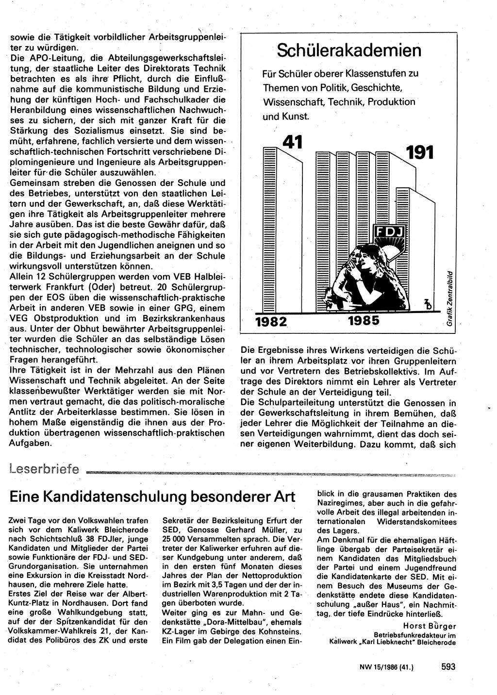 Neuer Weg (NW), Organ des Zentralkomitees (ZK) der SED (Sozialistische Einheitspartei Deutschlands) für Fragen des Parteilebens, 41. Jahrgang [Deutsche Demokratische Republik (DDR)] 1986, Seite 593 (NW ZK SED DDR 1986, S. 593)