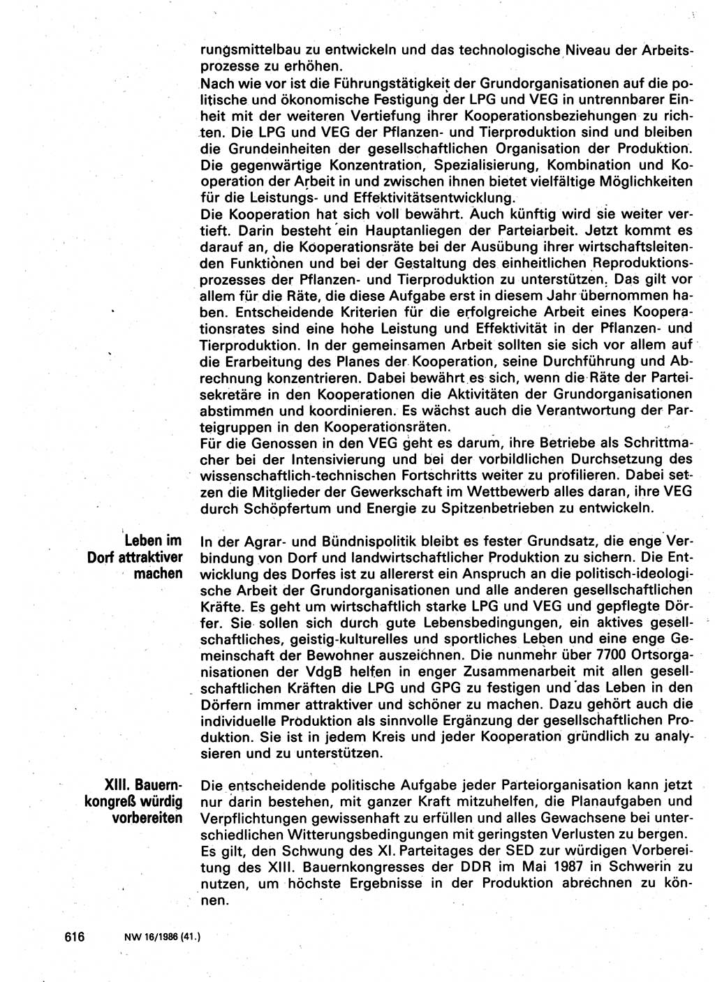 Neuer Weg (NW), Organ des Zentralkomitees (ZK) der SED (Sozialistische Einheitspartei Deutschlands) für Fragen des Parteilebens, 41. Jahrgang [Deutsche Demokratische Republik (DDR)] 1986, Seite 616 (NW ZK SED DDR 1986, S. 616)