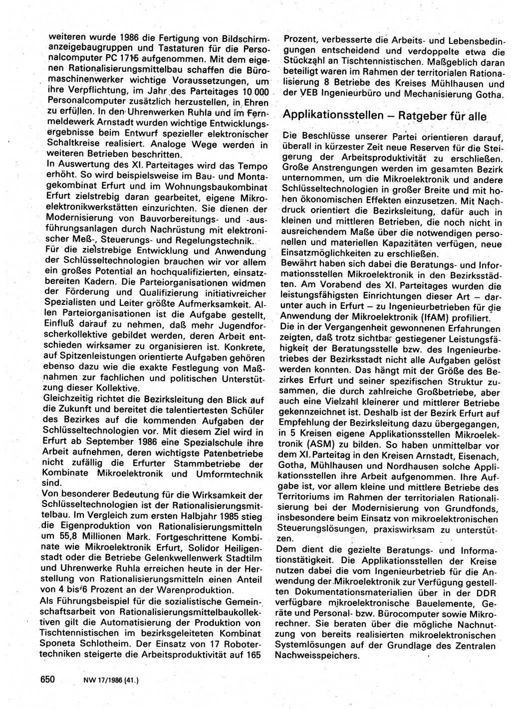 Neuer Weg (NW), Organ des Zentralkomitees (ZK) der SED (Sozialistische Einheitspartei Deutschlands) für Fragen des Parteilebens, 41. Jahrgang [Deutsche Demokratische Republik (DDR)] 1986, Seite 650 (NW ZK SED DDR 1986, S. 650)