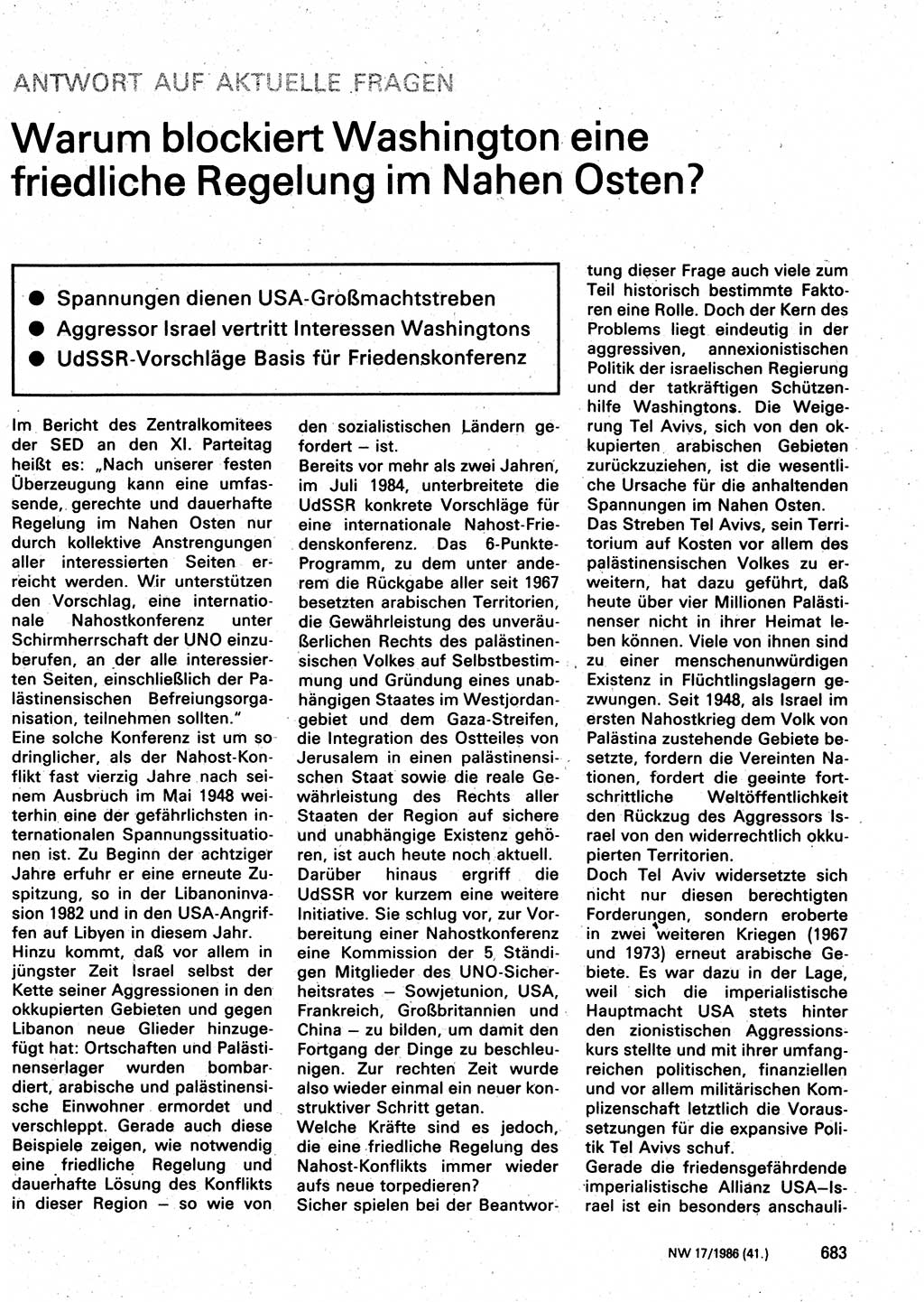 Neuer Weg (NW), Organ des Zentralkomitees (ZK) der SED (Sozialistische Einheitspartei Deutschlands) für Fragen des Parteilebens, 41. Jahrgang [Deutsche Demokratische Republik (DDR)] 1986, Seite 683 (NW ZK SED DDR 1986, S. 683)