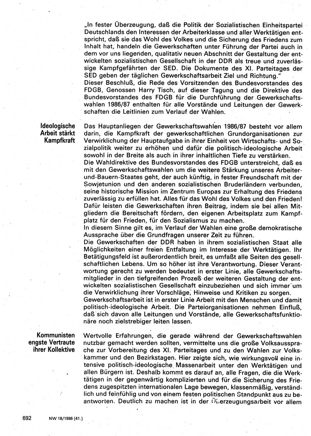 Neuer Weg (NW), Organ des Zentralkomitees (ZK) der SED (Sozialistische Einheitspartei Deutschlands) für Fragen des Parteilebens, 41. Jahrgang [Deutsche Demokratische Republik (DDR)] 1986, Seite 692 (NW ZK SED DDR 1986, S. 692)