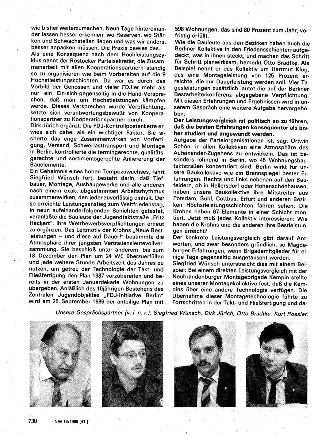 Neuer Weg (NW), Organ des Zentralkomitees (ZK) der SED (Sozialistische Einheitspartei Deutschlands) für Fragen des Parteilebens, 41. Jahrgang [Deutsche Demokratische Republik (DDR)] 1986, Seite 730 (NW ZK SED DDR 1986, S. 730)