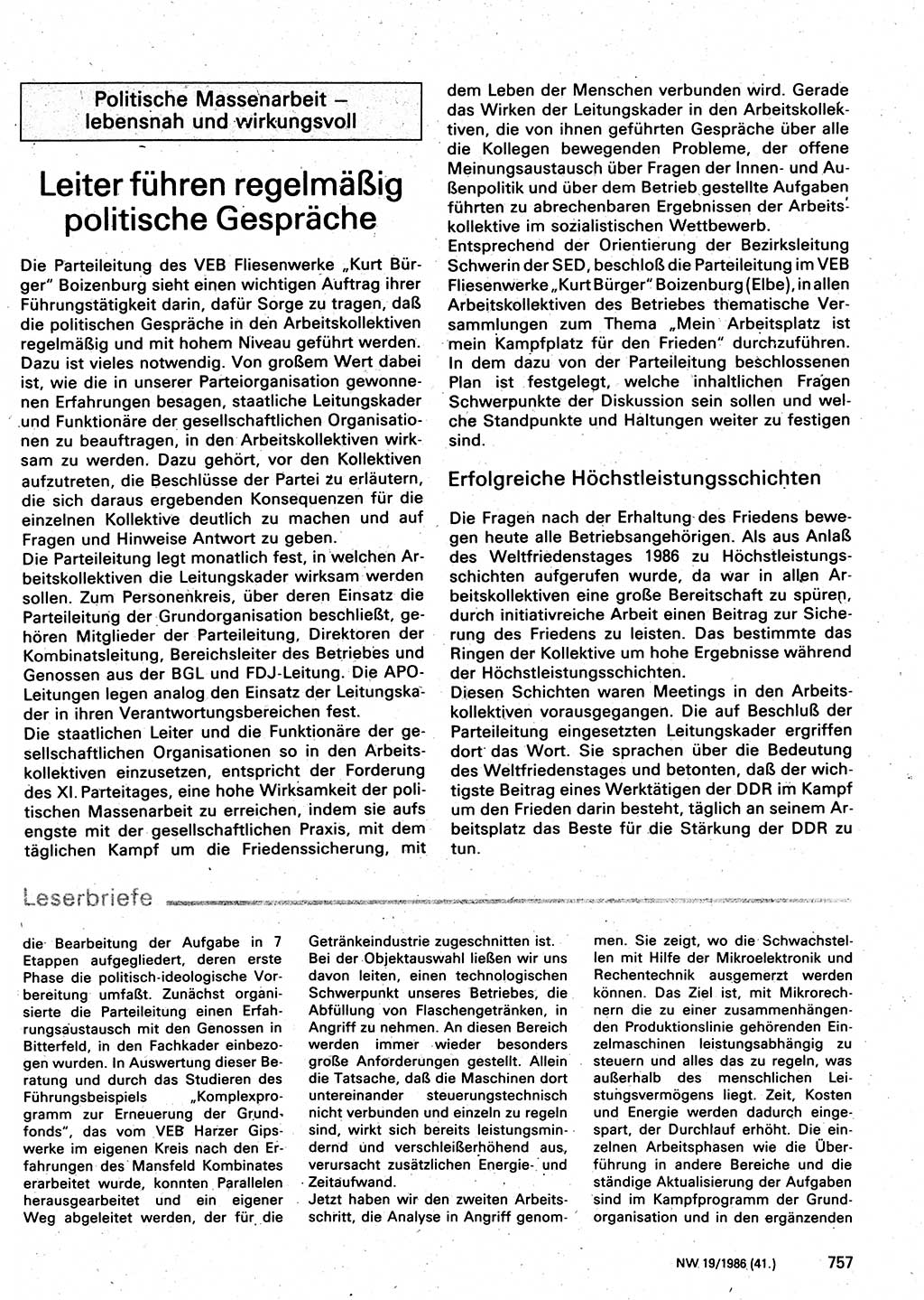 Neuer Weg (NW), Organ des Zentralkomitees (ZK) der SED (Sozialistische Einheitspartei Deutschlands) für Fragen des Parteilebens, 41. Jahrgang [Deutsche Demokratische Republik (DDR)] 1986, Seite 757 (NW ZK SED DDR 1986, S. 757)