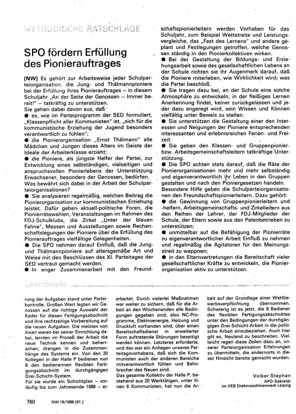 Neuer Weg (NW), Organ des Zentralkomitees (ZK) der SED (Sozialistische Einheitspartei Deutschlands) für Fragen des Parteilebens, 41. Jahrgang [Deutsche Demokratische Republik (DDR)] 1986, Seite 760 (NW ZK SED DDR 1986, S. 760)