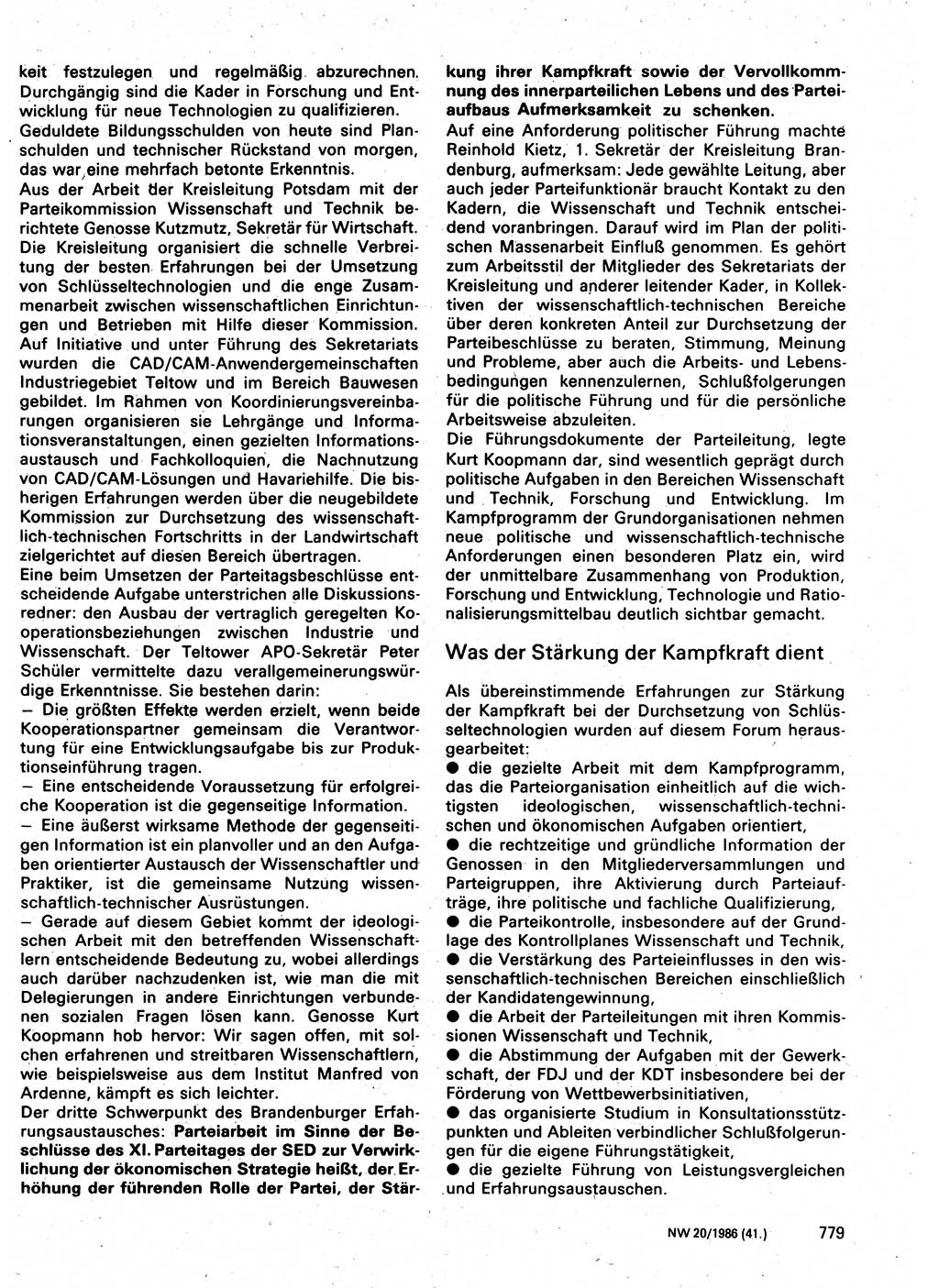 Neuer Weg (NW), Organ des Zentralkomitees (ZK) der SED (Sozialistische Einheitspartei Deutschlands) für Fragen des Parteilebens, 41. Jahrgang [Deutsche Demokratische Republik (DDR)] 1986, Seite 779 (NW ZK SED DDR 1986, S. 779)