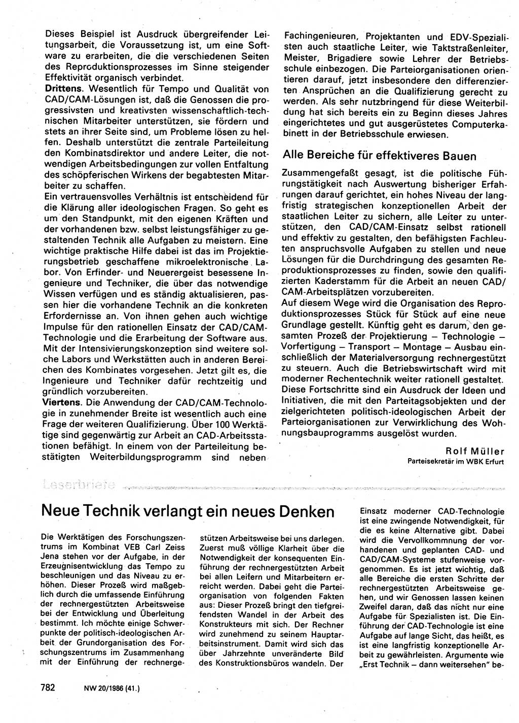 Neuer Weg (NW), Organ des Zentralkomitees (ZK) der SED (Sozialistische Einheitspartei Deutschlands) für Fragen des Parteilebens, 41. Jahrgang [Deutsche Demokratische Republik (DDR)] 1986, Seite 782 (NW ZK SED DDR 1986, S. 782)