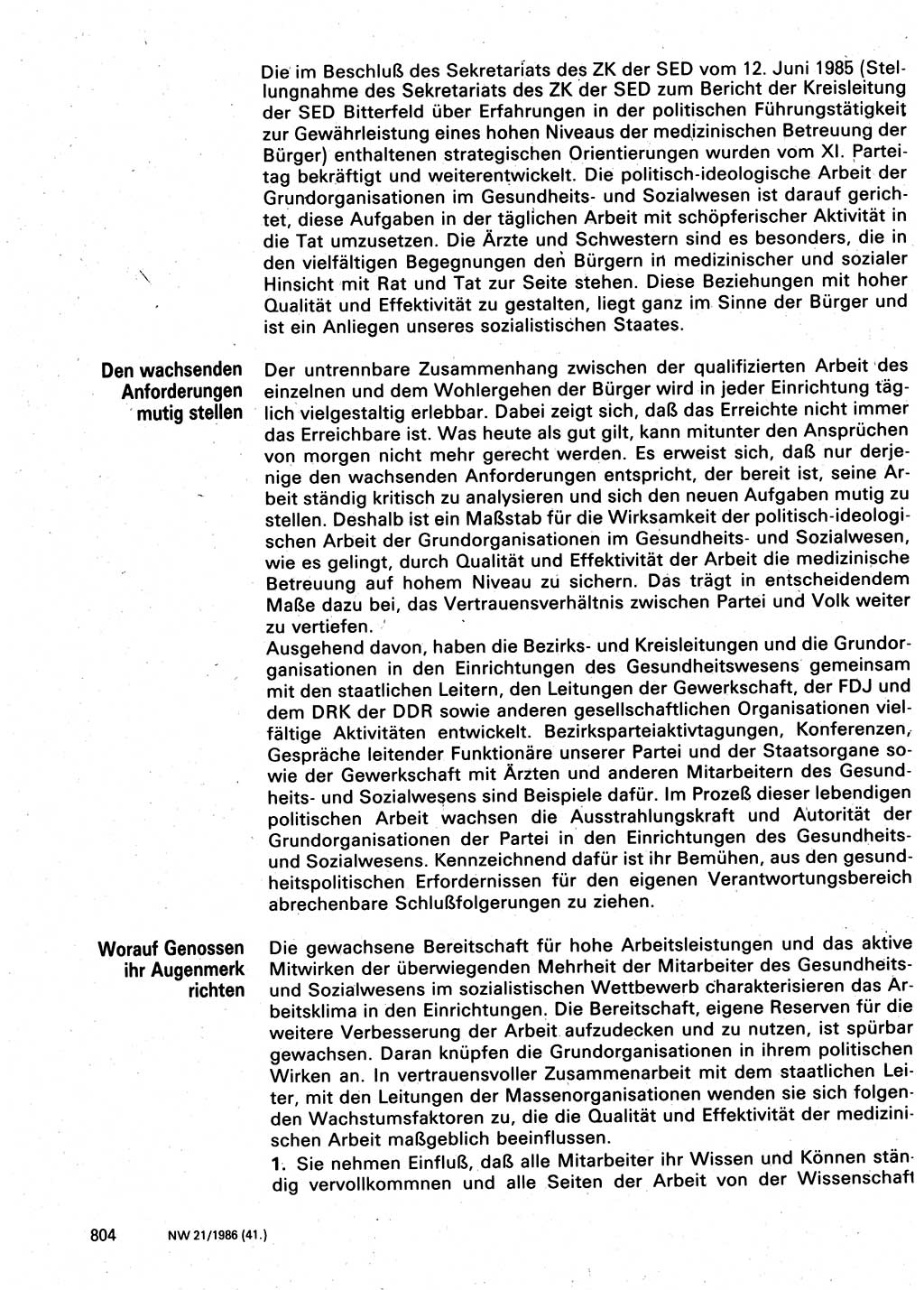 Neuer Weg (NW), Organ des Zentralkomitees (ZK) der SED (Sozialistische Einheitspartei Deutschlands) für Fragen des Parteilebens, 41. Jahrgang [Deutsche Demokratische Republik (DDR)] 1986, Seite 804 (NW ZK SED DDR 1986, S. 804)