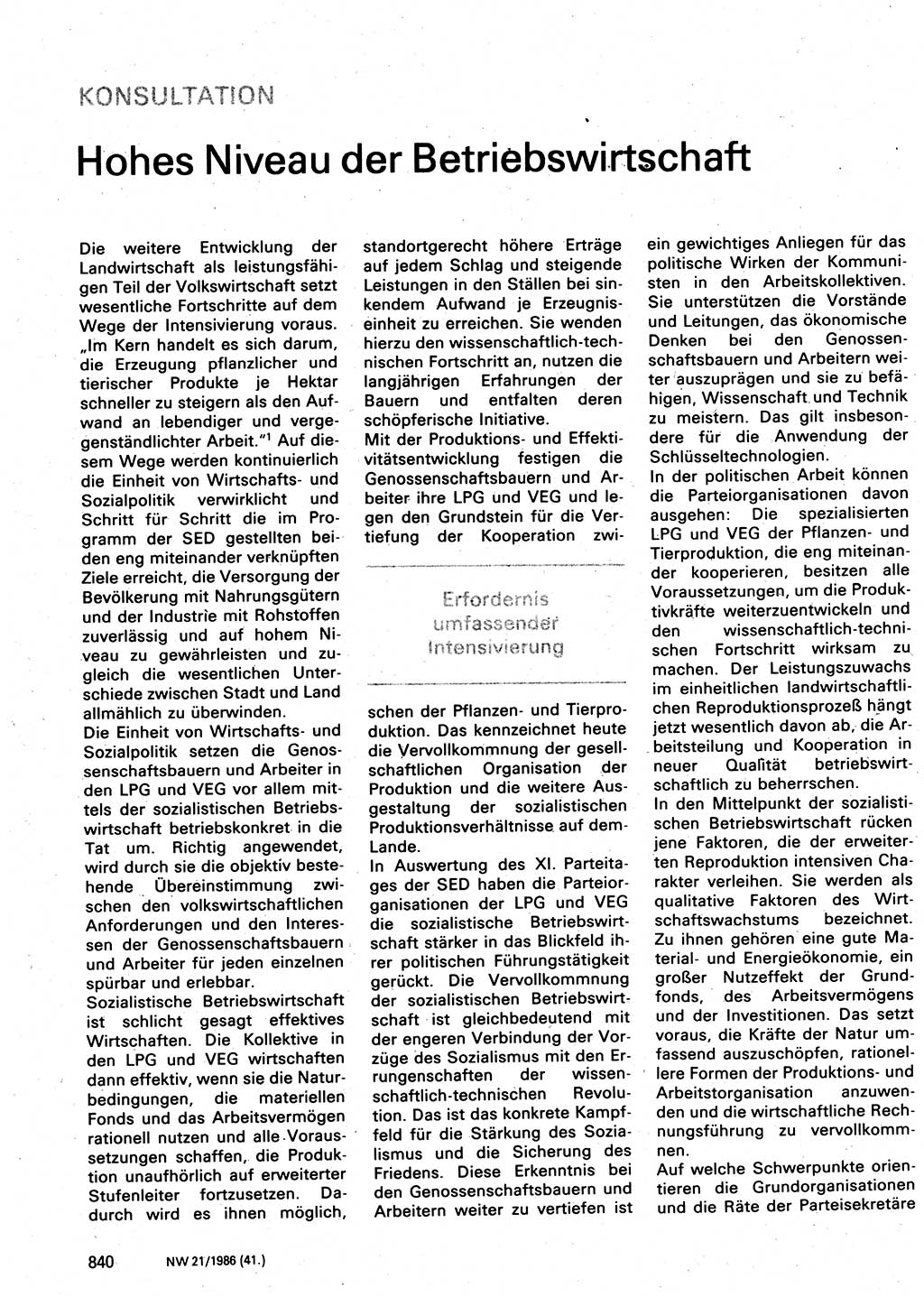 Neuer Weg (NW), Organ des Zentralkomitees (ZK) der SED (Sozialistische Einheitspartei Deutschlands) für Fragen des Parteilebens, 41. Jahrgang [Deutsche Demokratische Republik (DDR)] 1986, Seite 840 (NW ZK SED DDR 1986, S. 840)