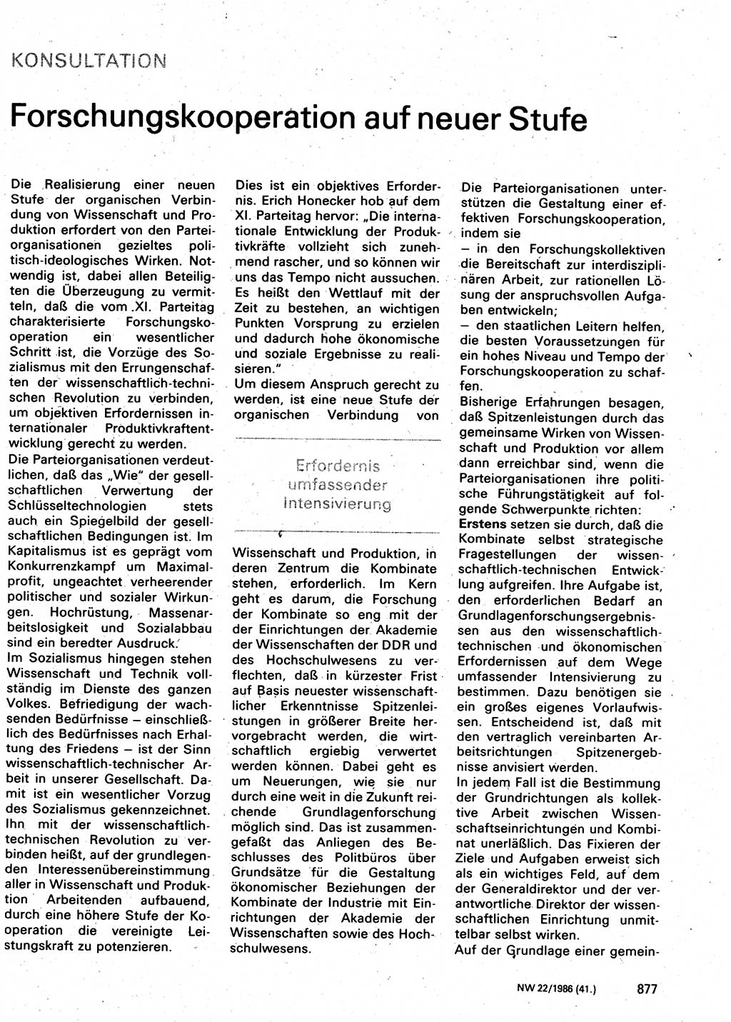 Neuer Weg (NW), Organ des Zentralkomitees (ZK) der SED (Sozialistische Einheitspartei Deutschlands) für Fragen des Parteilebens, 41. Jahrgang [Deutsche Demokratische Republik (DDR)] 1986, Seite 877 (NW ZK SED DDR 1986, S. 877)