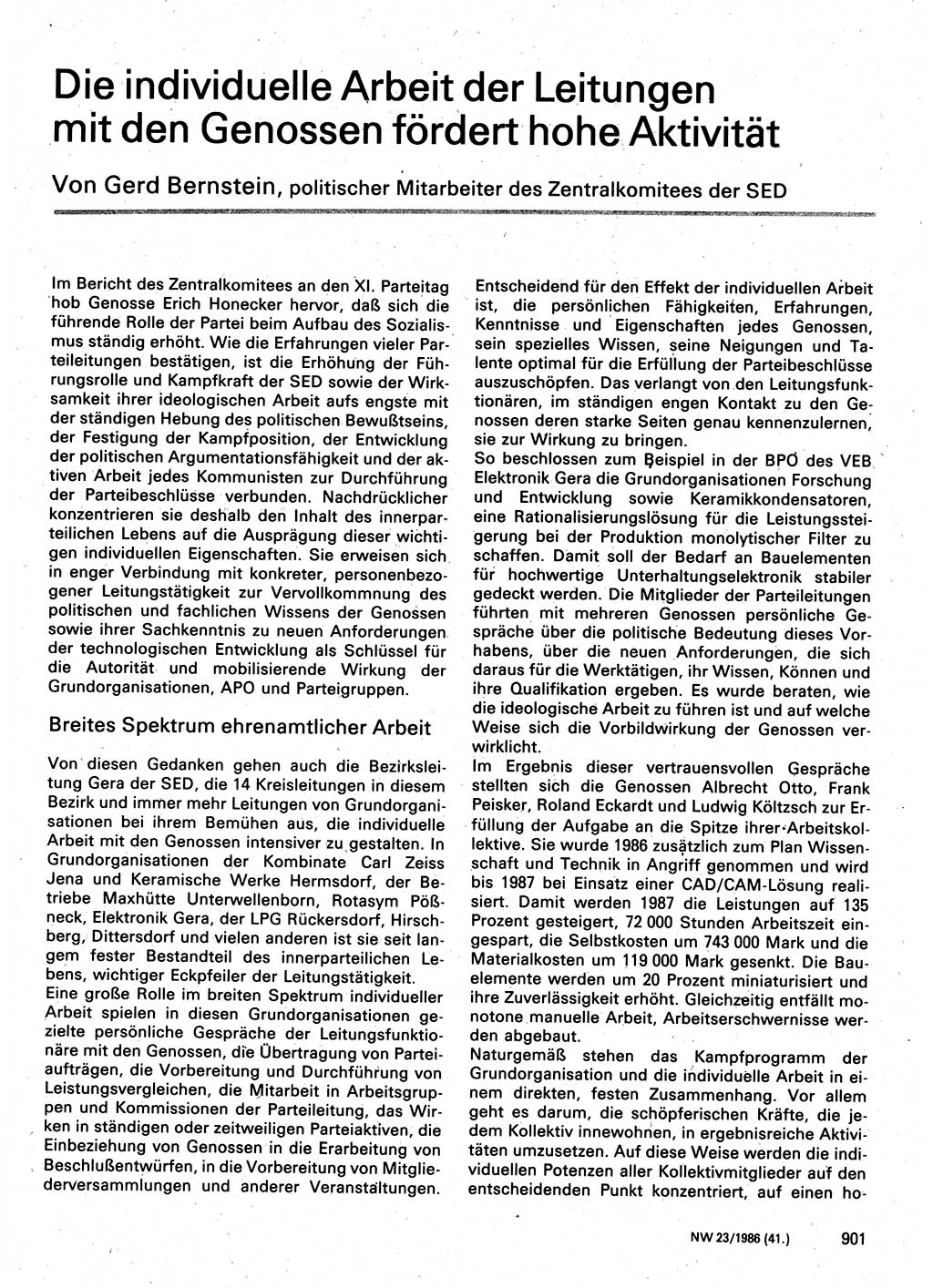 Neuer Weg (NW), Organ des Zentralkomitees (ZK) der SED (Sozialistische Einheitspartei Deutschlands) für Fragen des Parteilebens, 41. Jahrgang [Deutsche Demokratische Republik (DDR)] 1986, Seite 901 (NW ZK SED DDR 1986, S. 901)