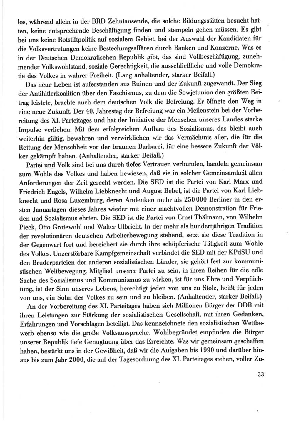 Protokoll der Verhandlungen des Ⅺ. Parteitages der Sozialistischen Einheitspartei Deutschlands (SED) [Deutsche Demokratische Republik (DDR)] 1986, Seite 33