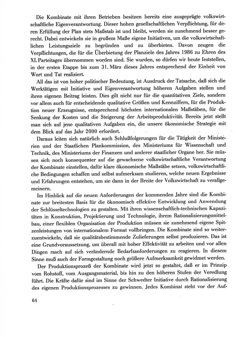 Protokoll der Verhandlungen des Ⅺ. Parteitages der Sozialistischen Einheitspartei Deutschlands (SED) [Deutsche Demokratische Republik (DDR)] 1986, Seite 64