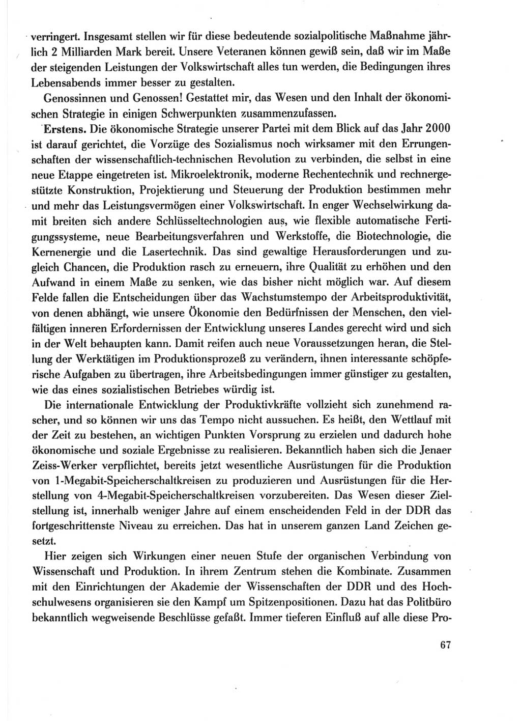 Protokoll der Verhandlungen des Ⅺ. Parteitages der Sozialistischen Einheitspartei Deutschlands (SED) [Deutsche Demokratische Republik (DDR)] 1986, Seite 67
