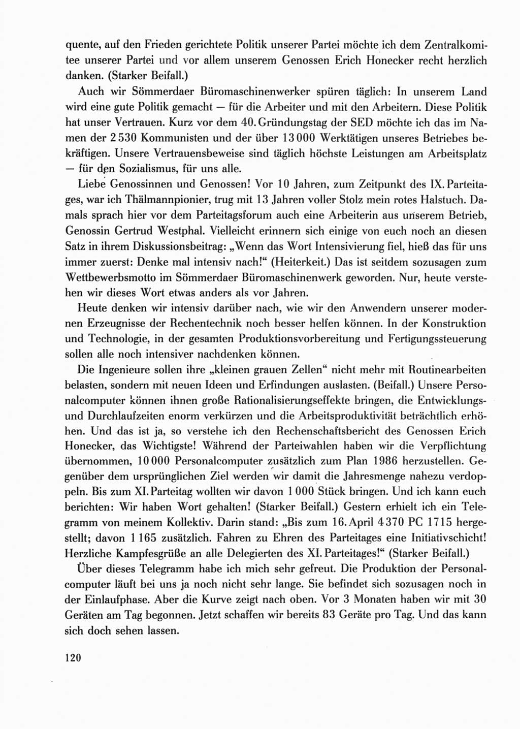 Protokoll der Verhandlungen des Ⅺ. Parteitages der Sozialistischen Einheitspartei Deutschlands (SED) [Deutsche Demokratische Republik (DDR)] 1986, Seite 120