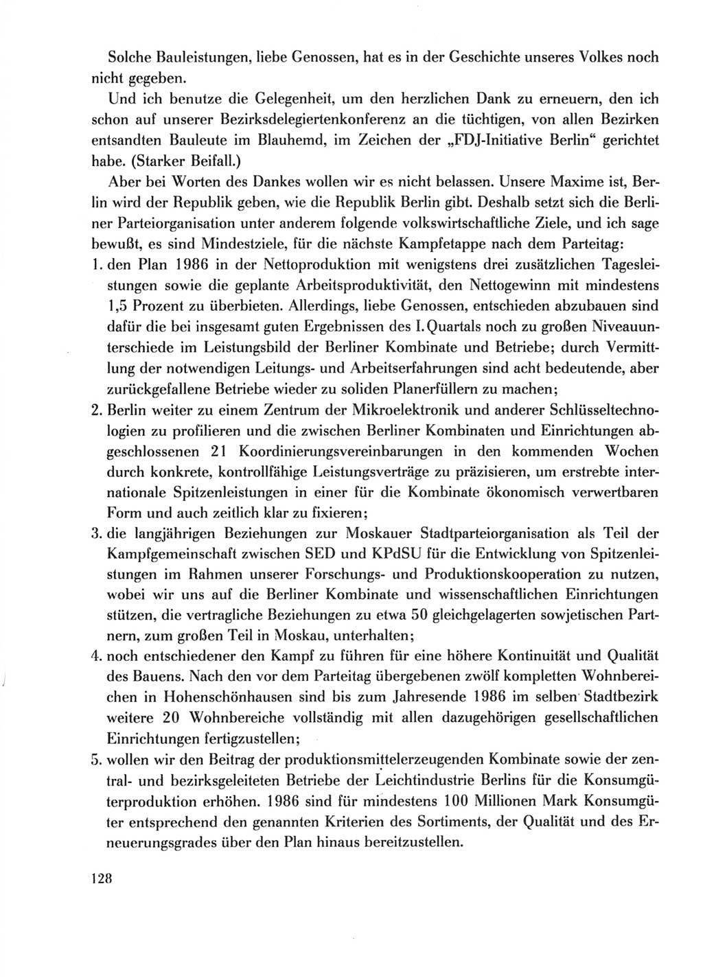Protokoll der Verhandlungen des Ⅺ. Parteitages der Sozialistischen Einheitspartei Deutschlands (SED) [Deutsche Demokratische Republik (DDR)] 1986, Seite 128
