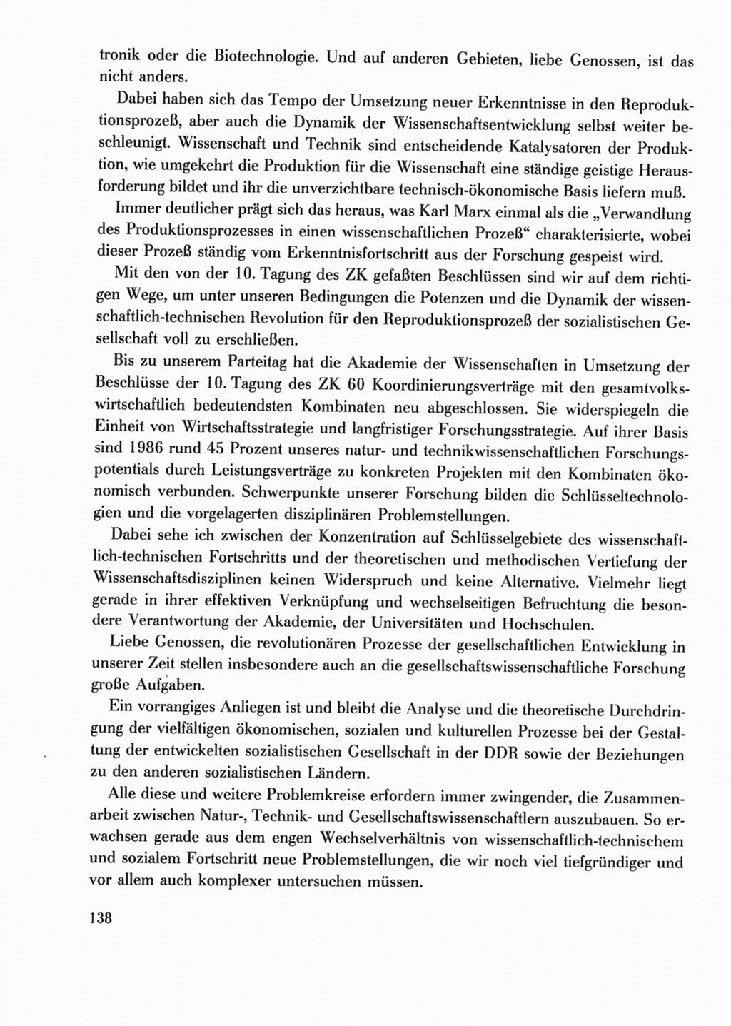 Protokoll der Verhandlungen des Ⅺ. Parteitages der Sozialistischen Einheitspartei Deutschlands (SED) [Deutsche Demokratische Republik (DDR)] 1986, Seite 138