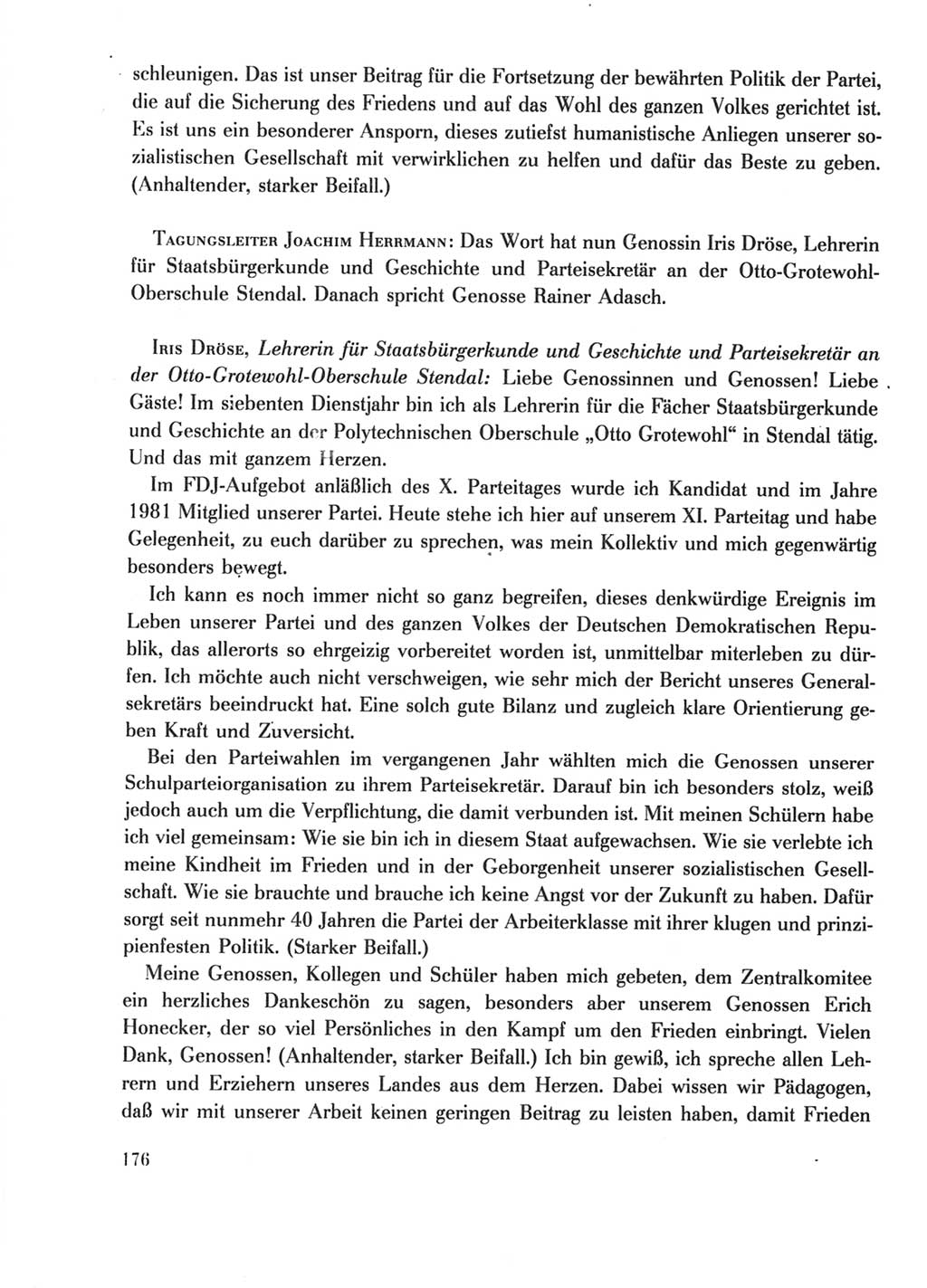 Protokoll der Verhandlungen des Ⅺ. Parteitages der Sozialistischen Einheitspartei Deutschlands (SED) [Deutsche Demokratische Republik (DDR)] 1986, Seite 176
