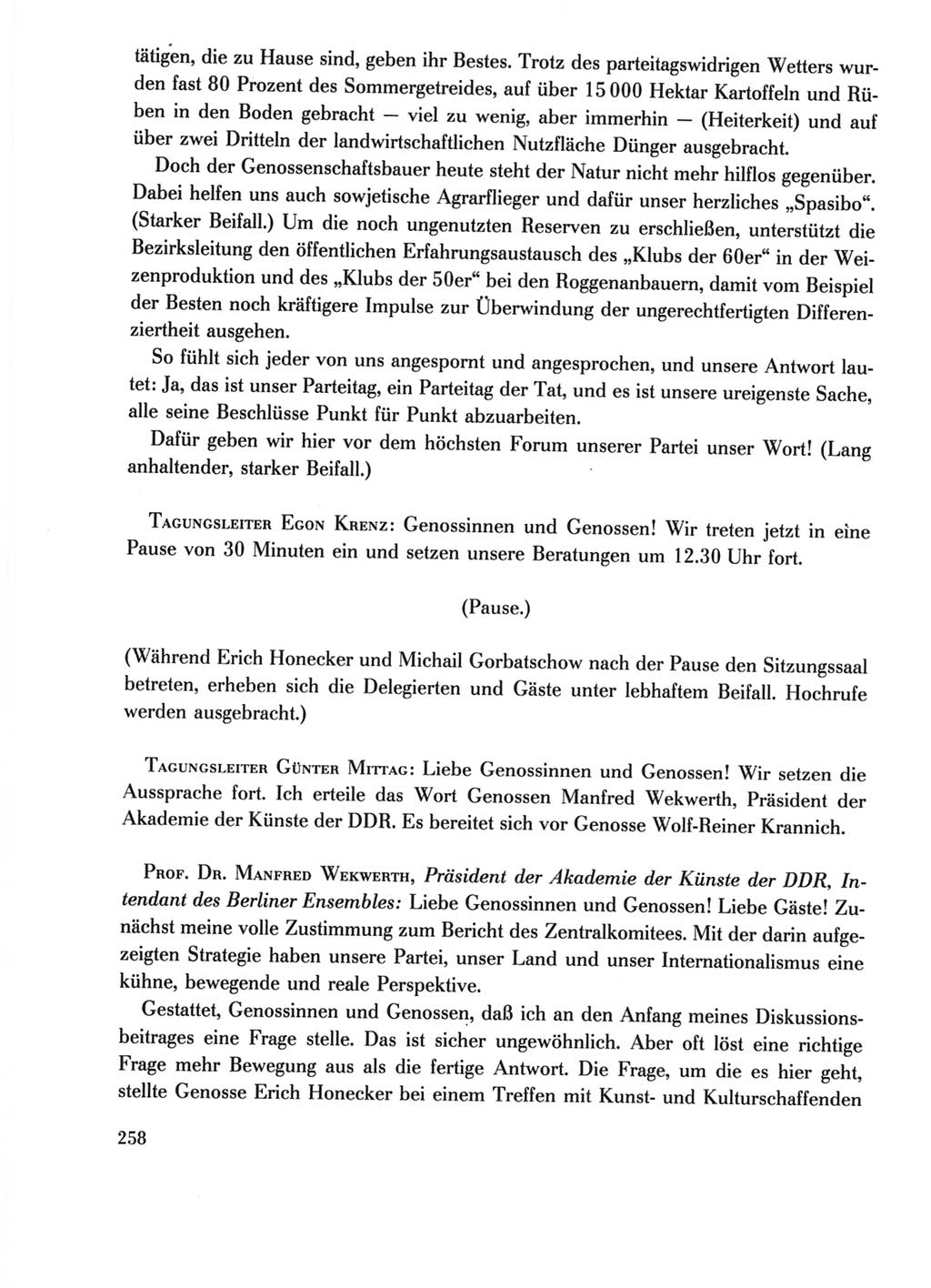 Protokoll der Verhandlungen des Ⅺ. Parteitages der Sozialistischen Einheitspartei Deutschlands (SED) [Deutsche Demokratische Republik (DDR)] 1986, Seite 258