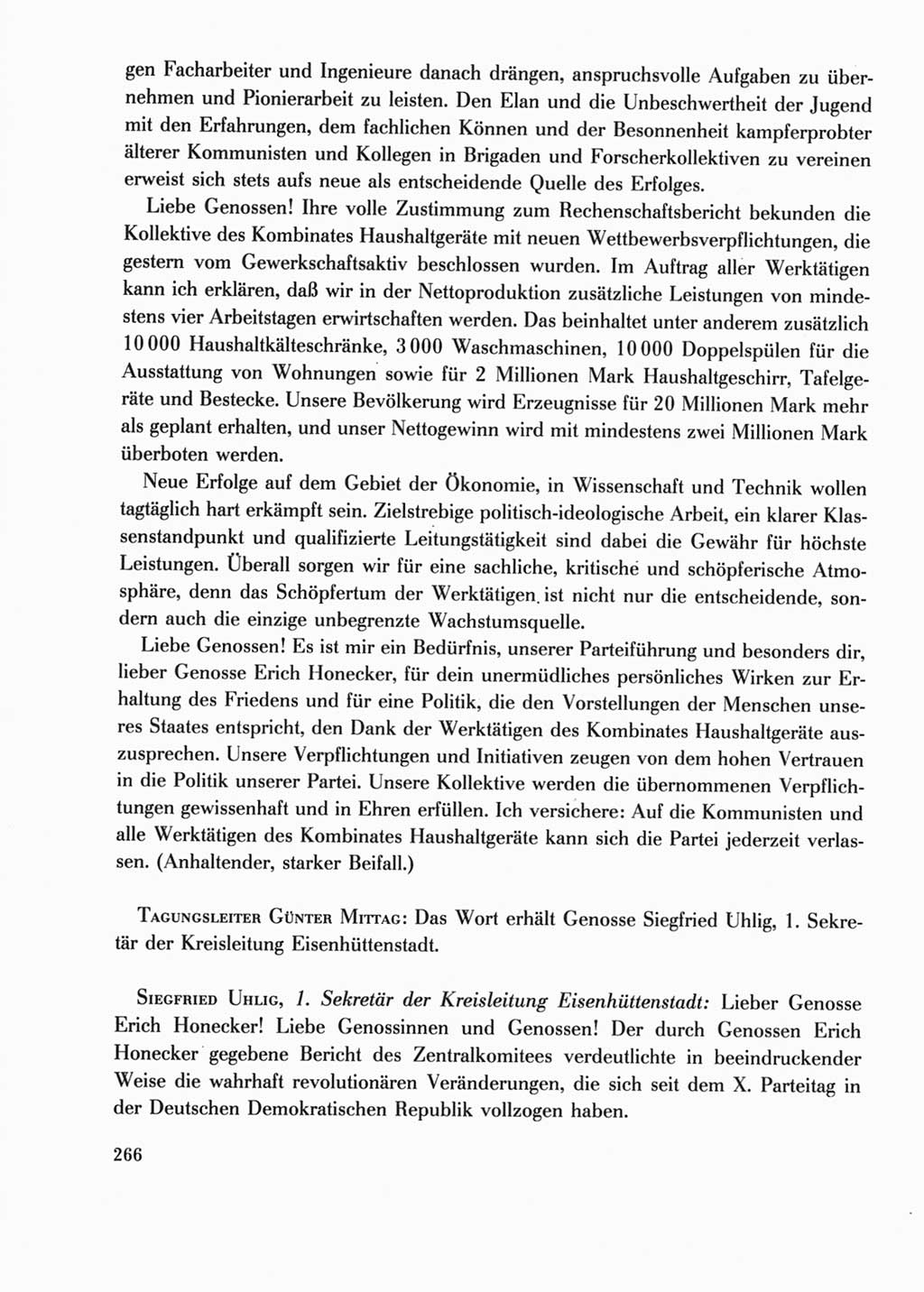 Protokoll der Verhandlungen des Ⅺ. Parteitages der Sozialistischen Einheitspartei Deutschlands (SED) [Deutsche Demokratische Republik (DDR)] 1986, Seite 266