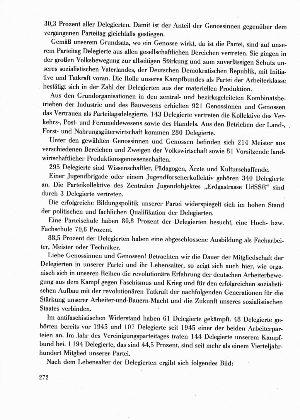 Protokoll der Verhandlungen des Ⅺ. Parteitages der Sozialistischen Einheitspartei Deutschlands (SED) [Deutsche Demokratische Republik (DDR)] 1986, Seite 272