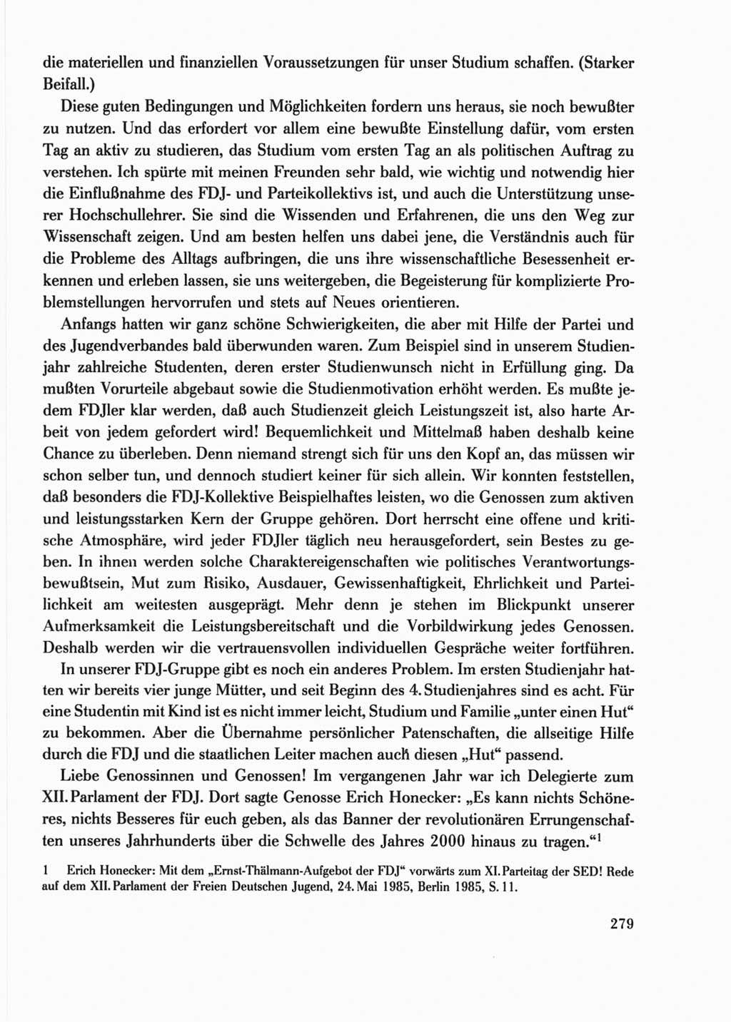Protokoll der Verhandlungen des Ⅺ. Parteitages der Sozialistischen Einheitspartei Deutschlands (SED) [Deutsche Demokratische Republik (DDR)] 1986, Seite 279