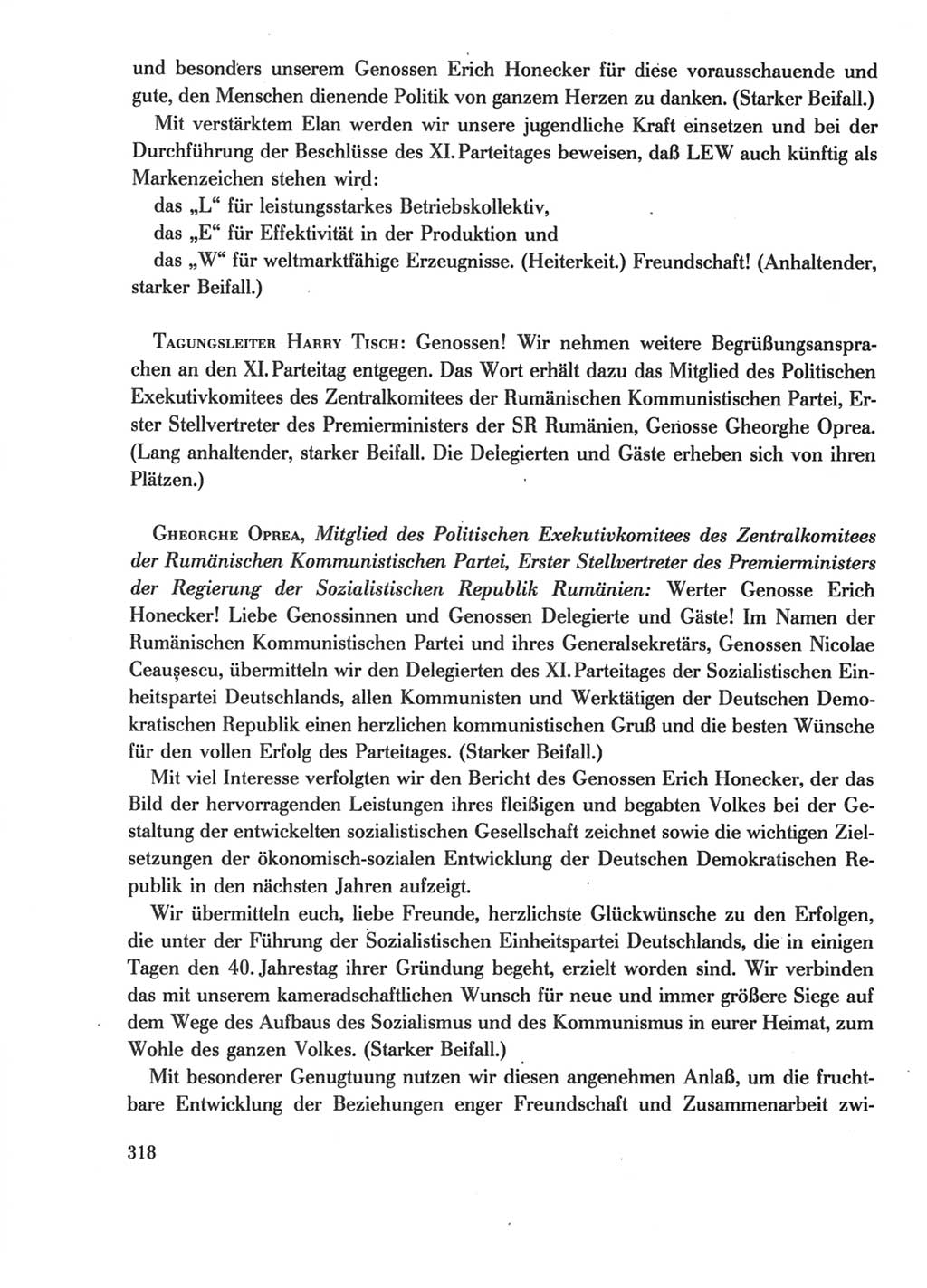 Protokoll der Verhandlungen des Ⅺ. Parteitages der Sozialistischen Einheitspartei Deutschlands (SED) [Deutsche Demokratische Republik (DDR)] 1986, Seite 318
