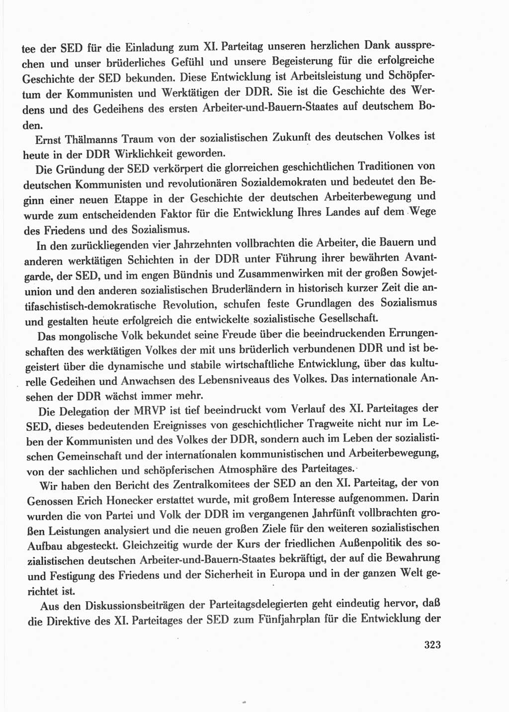 Protokoll der Verhandlungen des Ⅺ. Parteitages der Sozialistischen Einheitspartei Deutschlands (SED) [Deutsche Demokratische Republik (DDR)] 1986, Seite 323