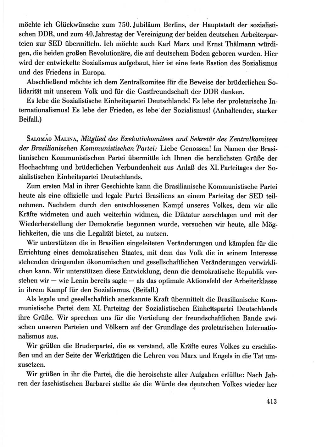 Protokoll der Verhandlungen des Ⅺ. Parteitages der Sozialistischen Einheitspartei Deutschlands (SED) [Deutsche Demokratische Republik (DDR)] 1986, Seite 413